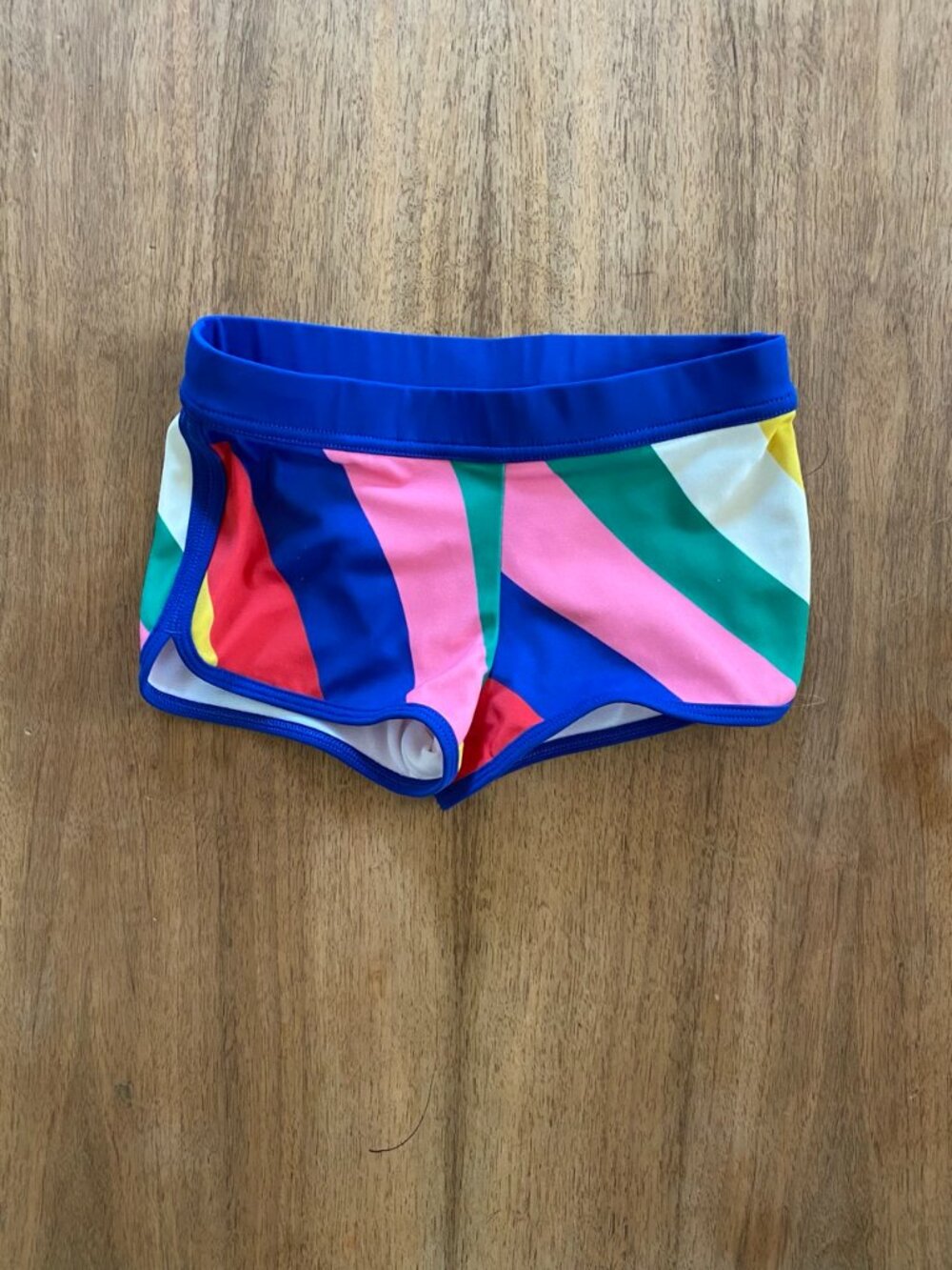 Mini Boden swim shorts, size 3T, rainbow swirl, UPF 50+ protection